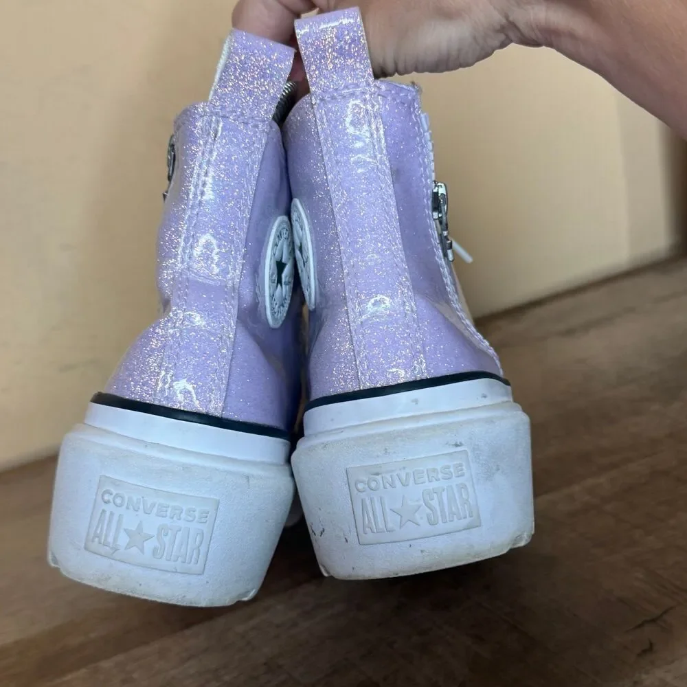 purple glitter Converse CTAS Lugged Lift platform shoes 6.5 big Girls